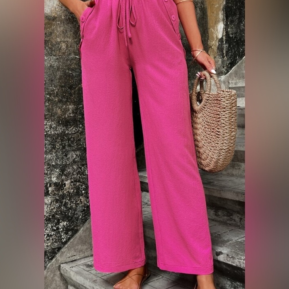 Tie Waist Slant Pocket Wide Leg Pants